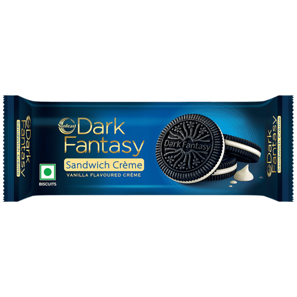 SUNFEAST DARK FANTASY VANILLA FLAVOURED SANDWICH CREME BISCUITS 79G